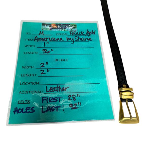 Americana by Sharif Gold Black Leather Belt M Womens Modern Luxe Chic Geometric - Picture 14 of 14